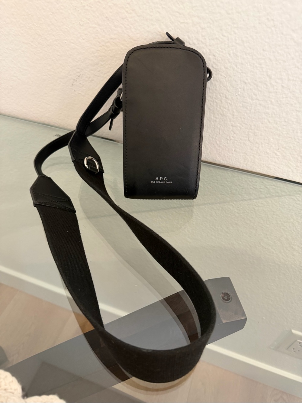 A.P.C. James Black Lamb Leather Crossbody Phone Pouch Bag